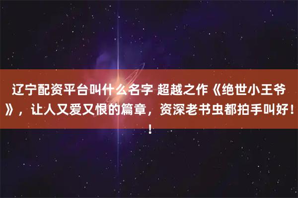 辽宁配资平台叫什么名字 超越之作《绝世小王爷》，让人又爱又恨的篇章，资深老书虫都拍手叫好！